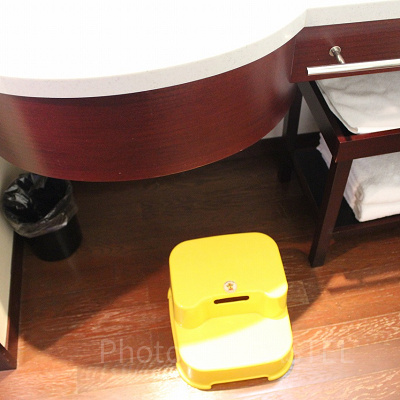 客室には子供の手洗い補助のための踏み台も完備