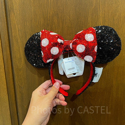 香港ディズニー★レッドスパンコール ミニーちゃんカチューシャ ミニー ディズニー スパンコール カチューシャ ハート 赤 レッド