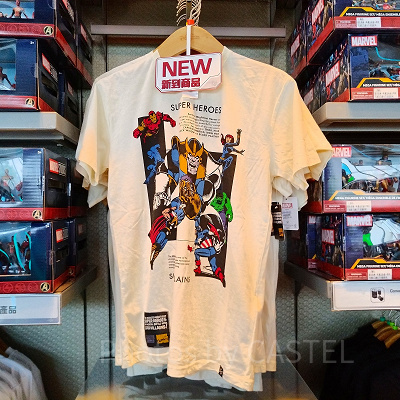 香港ディズニーマーベルグッズ：アベンジャーズのコミックデザインTシャツ（白）