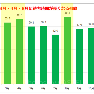 マーメイドラグーンシアターの年間の平均待ち時間