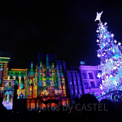 特別鑑賞エリア（通常）の右端から見たクリスマスツリーの風景