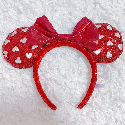 スパンコールハートカチューシャ　レッド