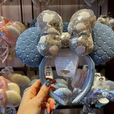 上海ディズニーカチューシャ:リボン付きデニムカチューシャ