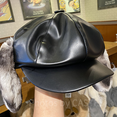 スヌーピーの耳付き合皮キャップ（黒）