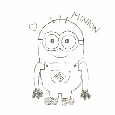 【ステップ8】長い腕を描いたら、ミニオンの完成！♡