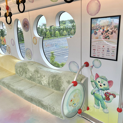 座席の側面には、それぞれのキャラクターを連想させるモチーフも（カラフルハピネスライナー）