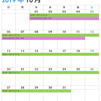 東京ディズニーシーの休止＆リハブカレンダー（2019年10月）