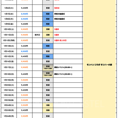 2026年1月USJ混雑予想カレンダー