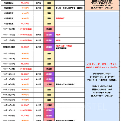 2025年10月USJ混雑予想カレンダー