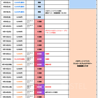 2023年9月のUSJ混雑カレンダー