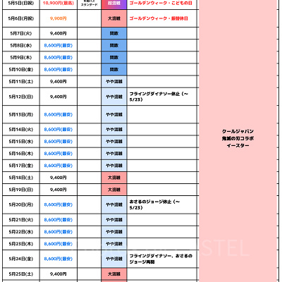 2024年5月USJ混雑予想カレンダー