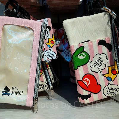 総柄×ピンクストライプ柄スマートフォンポーチ