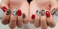 赤×グレーチェックネイル| キャステル | CASTEL ディズニー情報