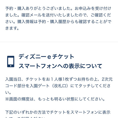 ディズニーチケット購入完了画面 キャステル Castel ディズニー情報