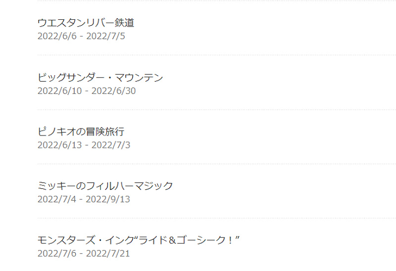 22年1月現在 ディズニーランド休止施設情報の一部 キャステル Castel ディズニー情報