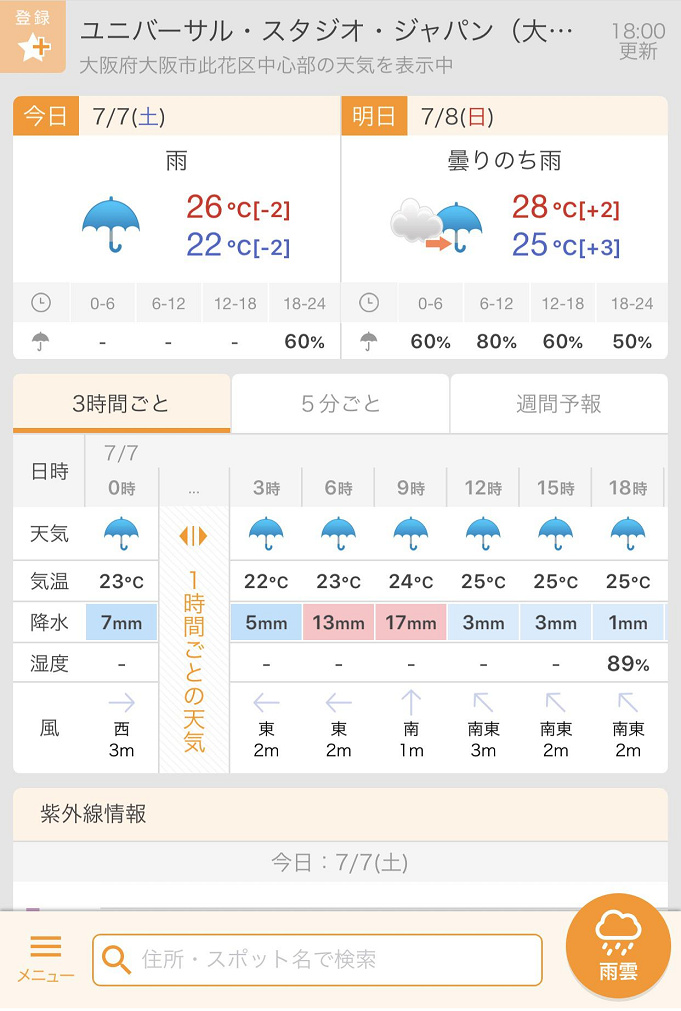 大阪 ユニバ 天気 雨雲レーダー