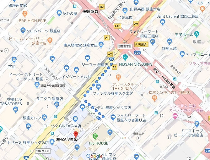 銀座駅から銀座シックスまでの行き方