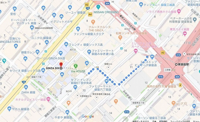 東銀座駅から銀座シックスまでの行き方