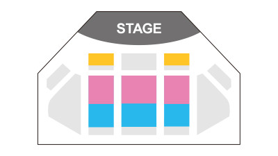 鑑賞エリア：青色がプレミアアクセス、ピンクはバケーションパッケージ、黄色はファンダフルディズニー