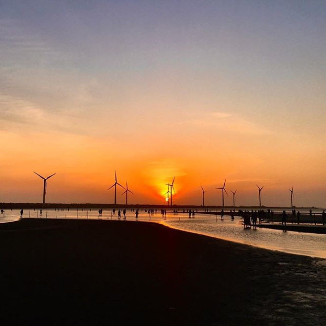 高美湿地での夕陽